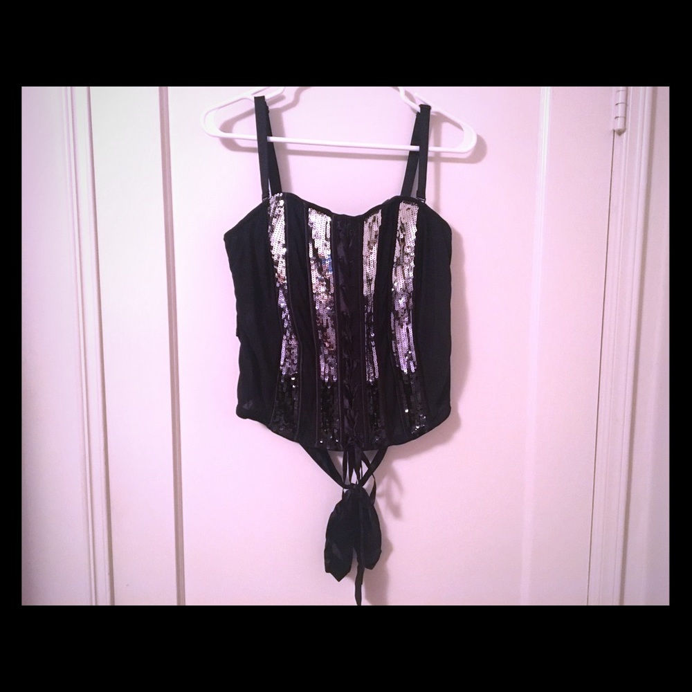 2/$30 Cacique black corset w/ silver sequins